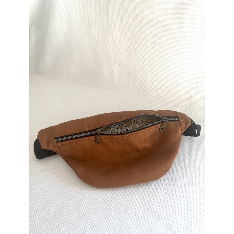 Sac banane en velours côtelé trois couleurs ou suédine marron | Fait main